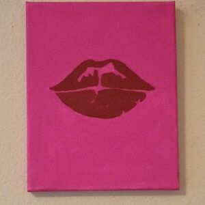 Handpainted Handmade Red Lips Original Acrylic Painting On Canvas 8x10"